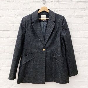 Bagatelle || Tweed One-Button Blazer Jacket Sequined Holiday Party Black Large